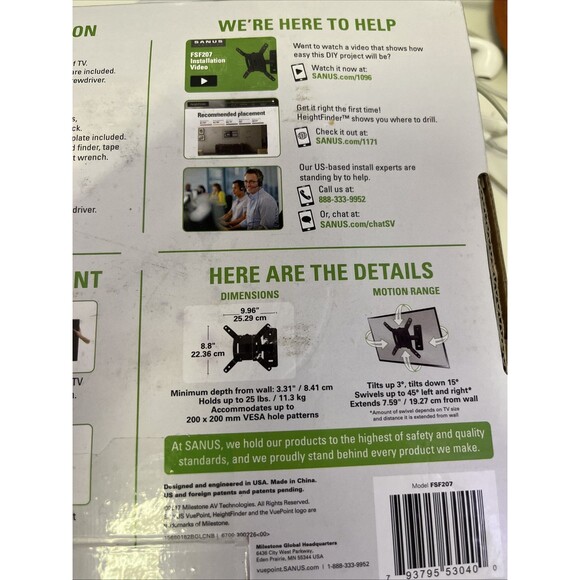 TV Wall Mount Fits 13-32 inch TV Up To 25lbs Sanus Vuepoint FSF207 Full Motion - Picture 4 of 11